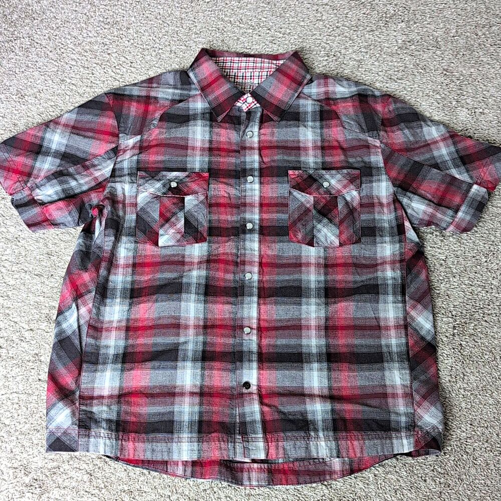 Mountain Hardwear Men's L Regular Plaid Button-Up Shirt Red Gray Black Pockets